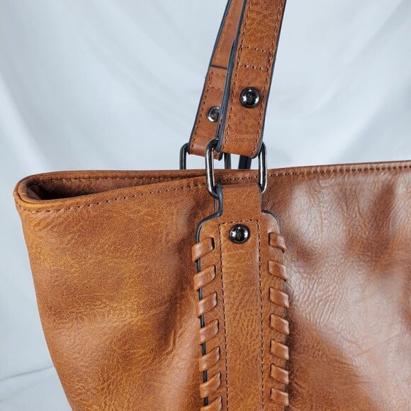 Sam & Hadley Women's Brown Tote Bag Leather Double Handle Zip Closure Pockets - Picture 6 of 13